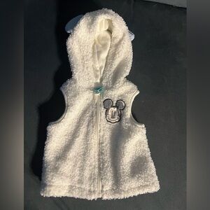 Disney White Mickey Mouse Fleece Sleeveless Vest with Character Patch